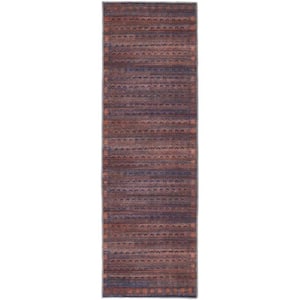 Red Brown and Blue 3 ft. x 8 ft. Floral Area Rug