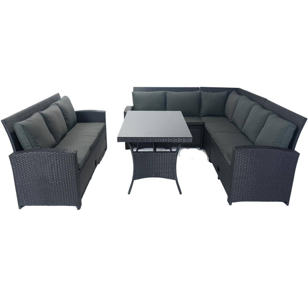 5 Piece Wicker Outdoor Sectional Set 9 Seat Conversation Set with 3 Under S