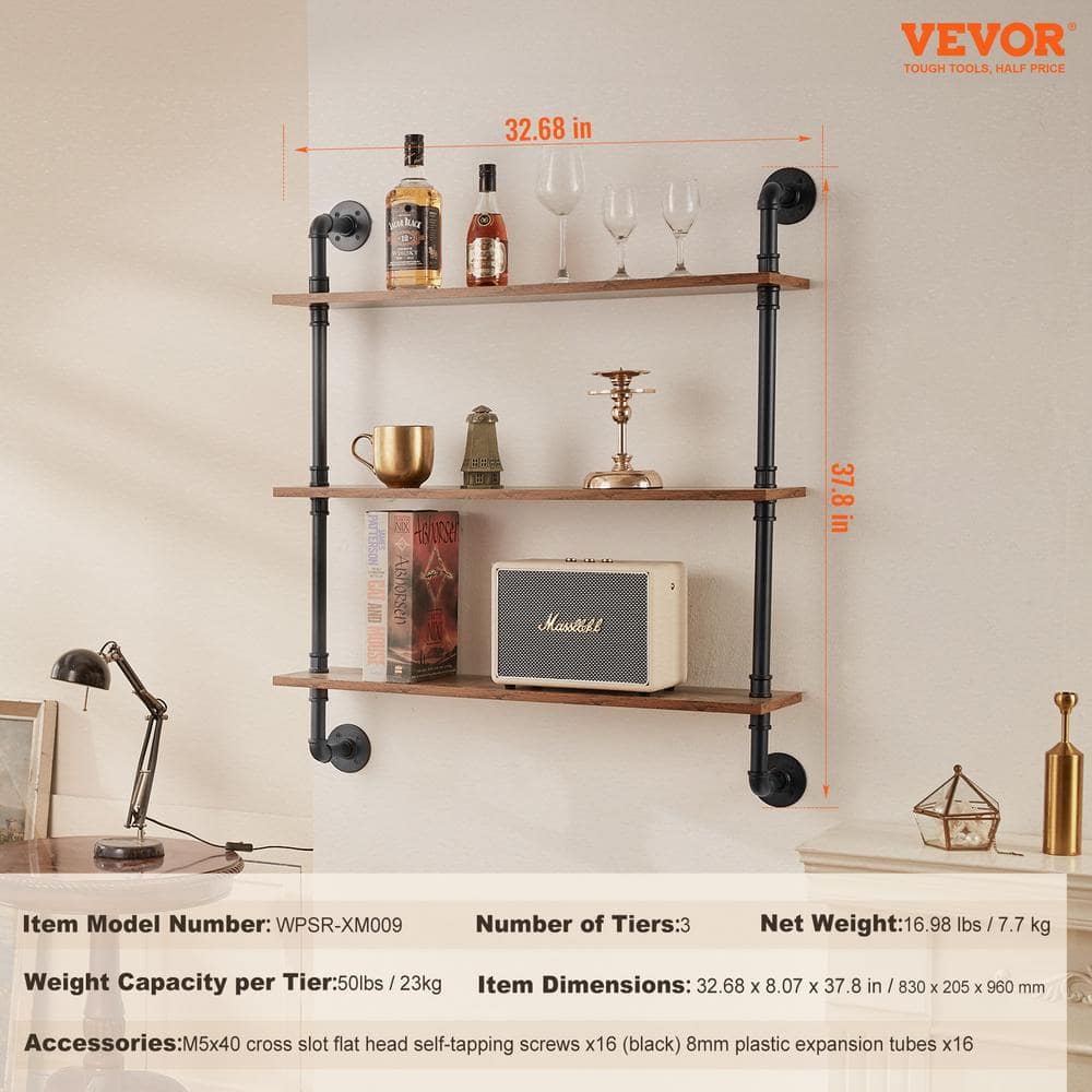 Industrial Black and Brown Wood Floating Accent Shelf