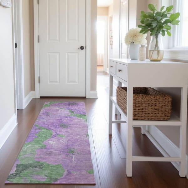 Mayfield Premium Machine Washable Abstract AMF1542 Lavender 2 ft. 3 in. x 7 ft. 6 in. Runner Rug