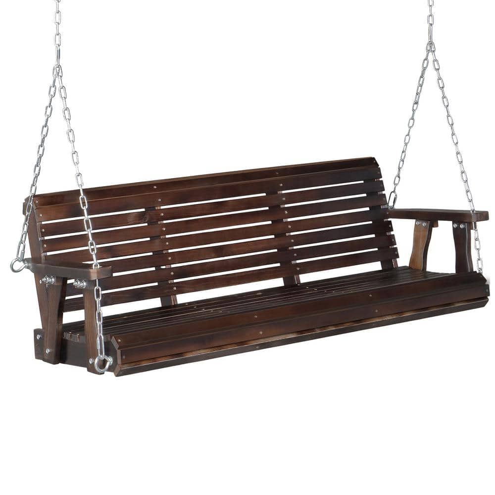 VINGLI 5 ft. Rustic Wood Patio Porch Swing with Adjustable Chains, Support 880 lbs. Durable PU Coating HD-G57000805