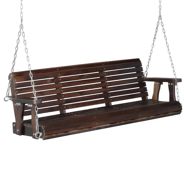 5 ft. Rustic Wood Patio Porch Swing with Adjustable Chains, Support 880 lbs. Durable PU Coating