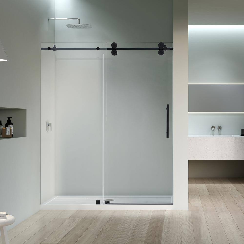 Matte Black Frameless Sliding Shower Door with Clear Glass