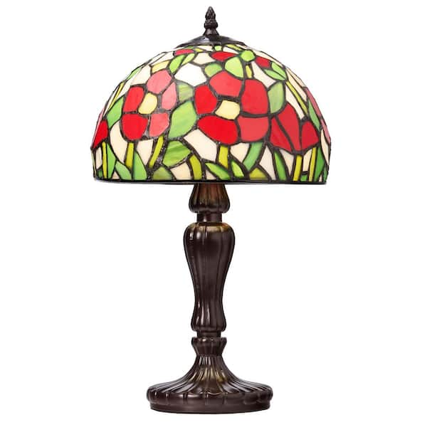 Esmerelda 17 in. Brown Candlestick Table Lamp with Multicolor Stained Glass Shade