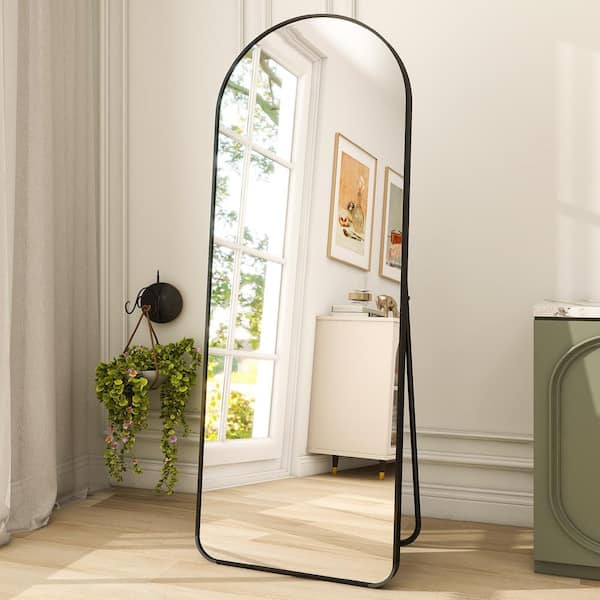 XRAMFY 20 in. W x 64 in. H Arched Black Modern Aluminum Alloy Framed Rounded Full Length Mirror Floor Mirror