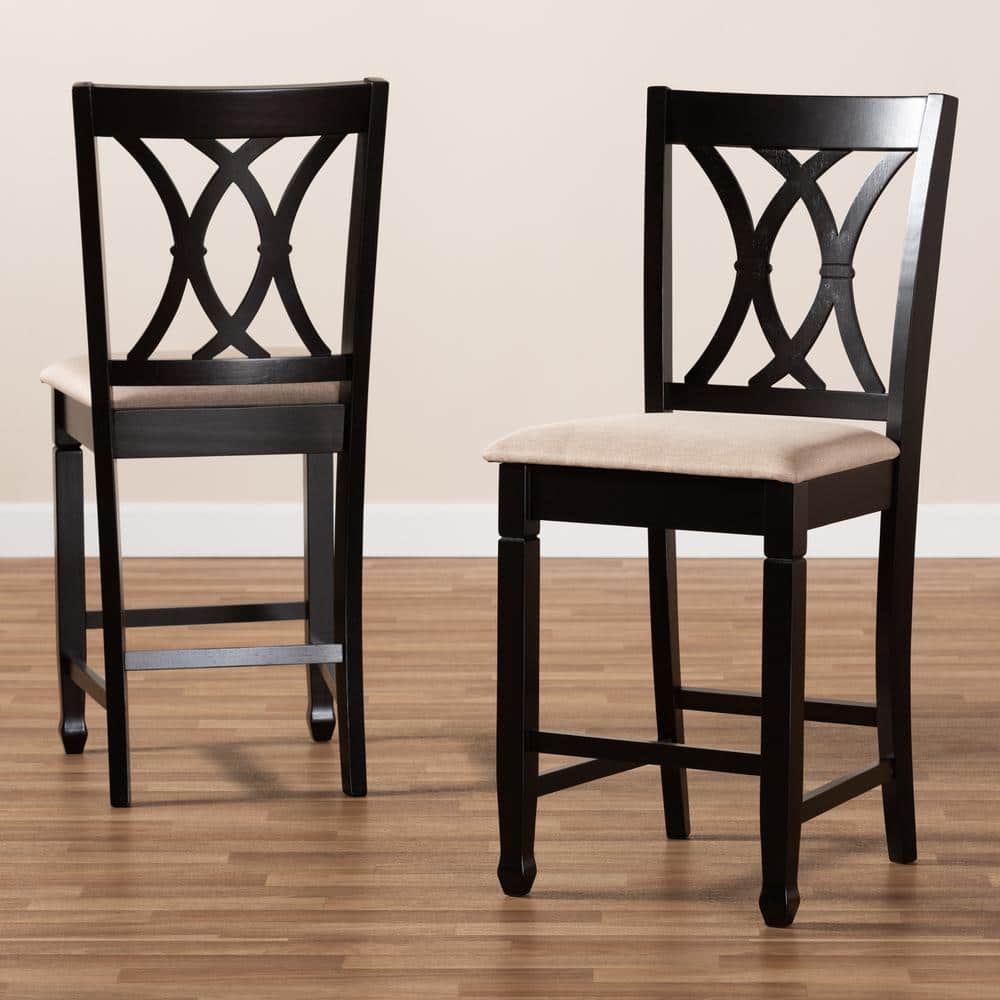 Reneau Sand Linen & Espresso Wood Counter Stools - Set of 2