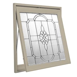 27.25 in. x 27.25 in. Decorative Glass Victorian PE Nickel Caming Tan Awning Vinyl Window