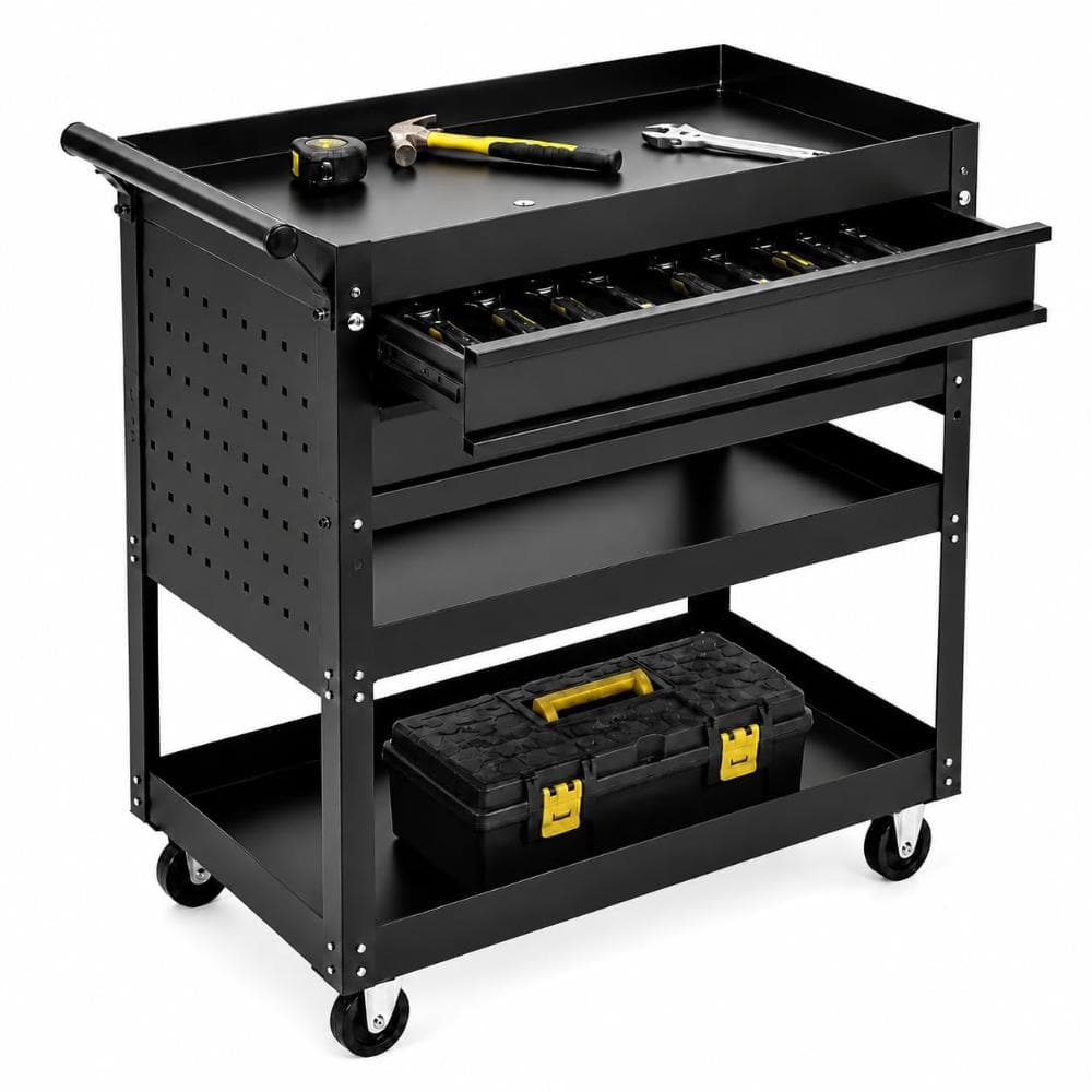 Heavy Duty 3-Tier Steel Rolling Tool Cart Organizer with 2 Drawers, Casters Mobile for Garage, Warehouse, Workshop price history on PriceWatchPro
