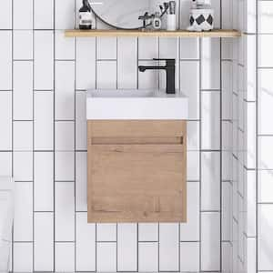 18 in. W x 11 in. D x 23 in. H Single-Sink Floating Bathroom Vanity in Imitative Oak with White Resin Sink