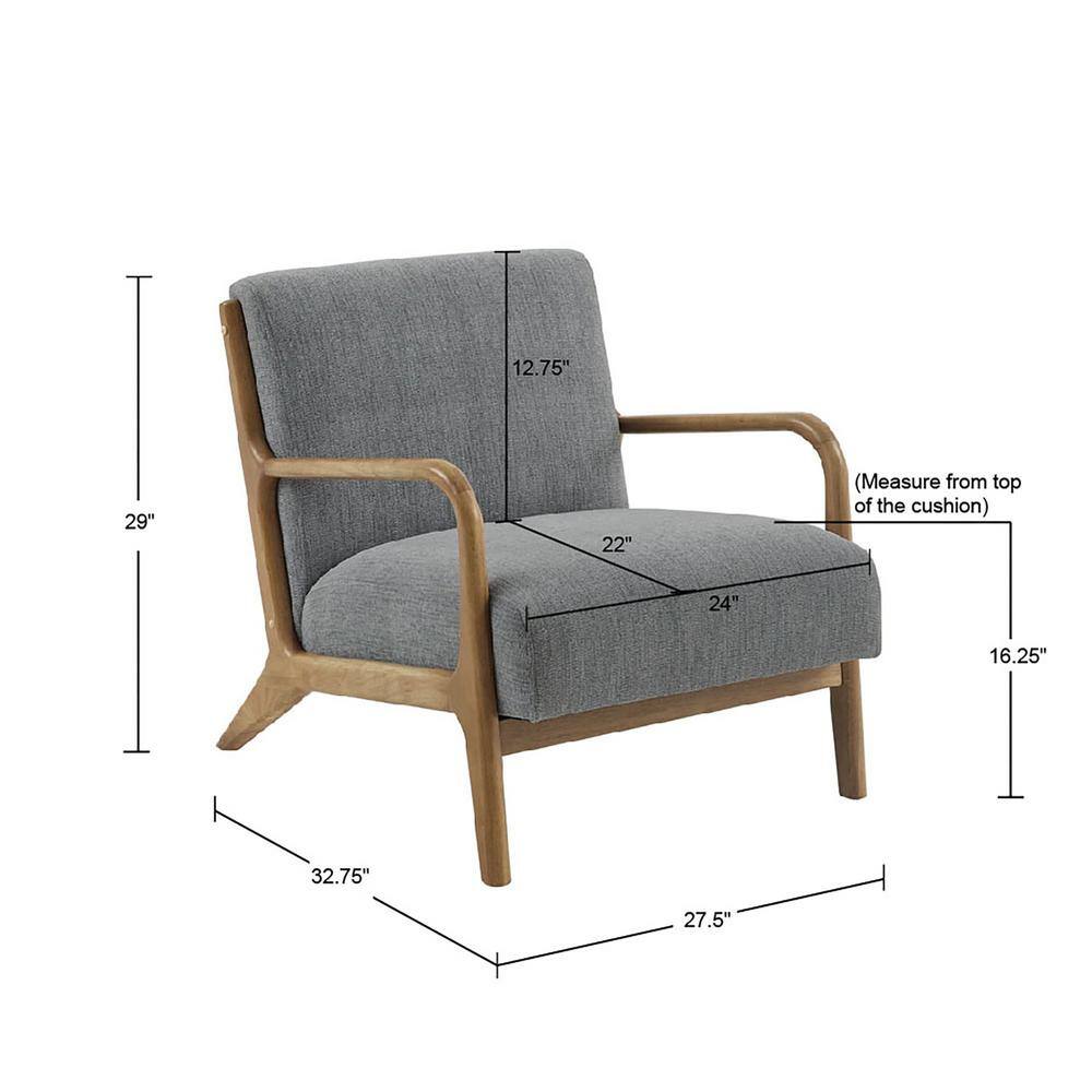 Mid-Century Elmwood Frame Accent Chair in Textured Gray