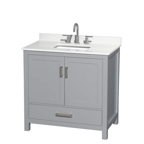 Wyndham Collection Sheffield 36 in. W. x 22 in. D x 35 in. H Single Bath Vanity in Gray with White Quartz Top