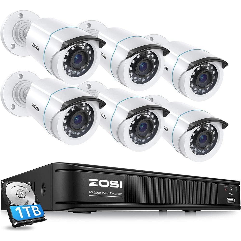 8-Channel 1080p 1TB DVR Surveillance Security Camera System with 6-Wired Bullet Cameras -  ZOSI, 8VM-106W6S-10