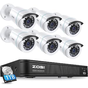 8-Channel 1080p 1TB DVR Surveillance Security Camera System with 6-Wired Bullet Cameras