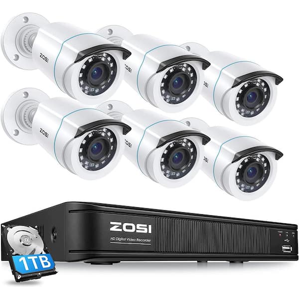 ZOSI 8-Channel 1080p 1TB DVR Surveillance Security Camera System with 6-Wired Bullet Cameras