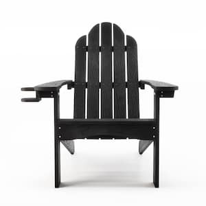 Classic Black Plastic All-Weather Weather Resistant with Cup Holder Outdoor Patio Adirondack Chair