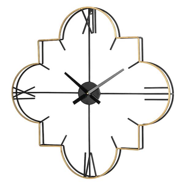 Glitzhome 31.90 in. D Modern Metal Golden and Black Wall Clock