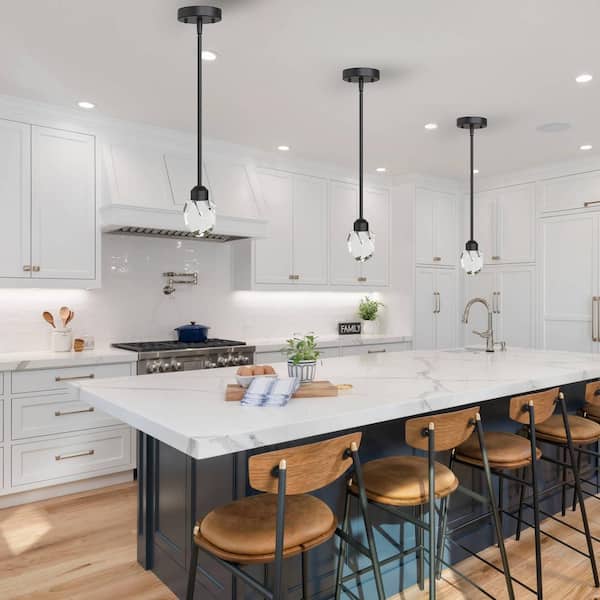 1-Light 5-Watt Black Modern Geometric Crystal Integrated LED Pendant Light for Bedroom Kitchen