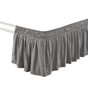 Ruched 20 in. Drop Length Ruffle Elastic Easy Wrap Around Dark Gray Single Queen/King/Cal King Bed Skirt