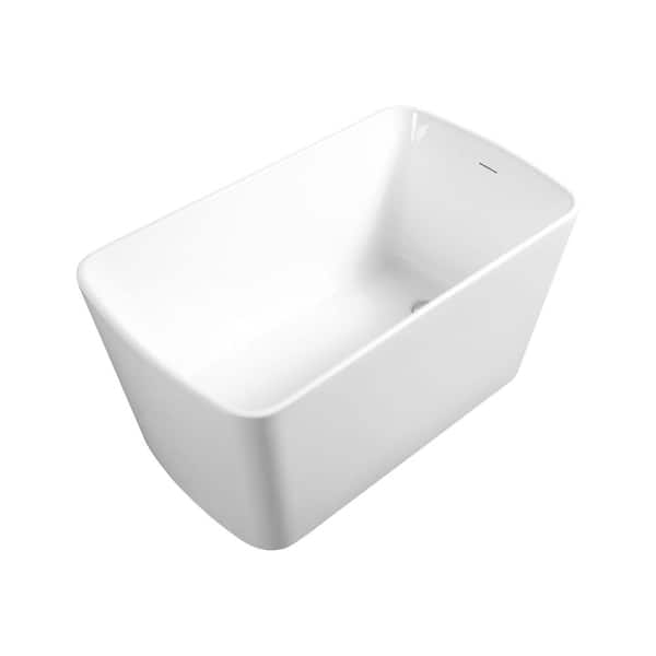 49.02 in. x 27.95 in. Flat Bottom Acrylic Freestanding Square-Shape Japanese Soaking Bathtub with Center Drain in White