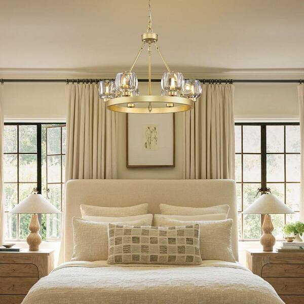Vanity Art 6 Lights Wagon Wheel Chandelier Lighting Farmhouse Candle Brass Ceiling Light Fixture for Living Room 10556BK-BD Vanity Art 6 Lights Wagon Wheel Chandelier Lighting Farmhouse Candle Brass Ceiling Light Fixture for Living Room 10556BK-BD