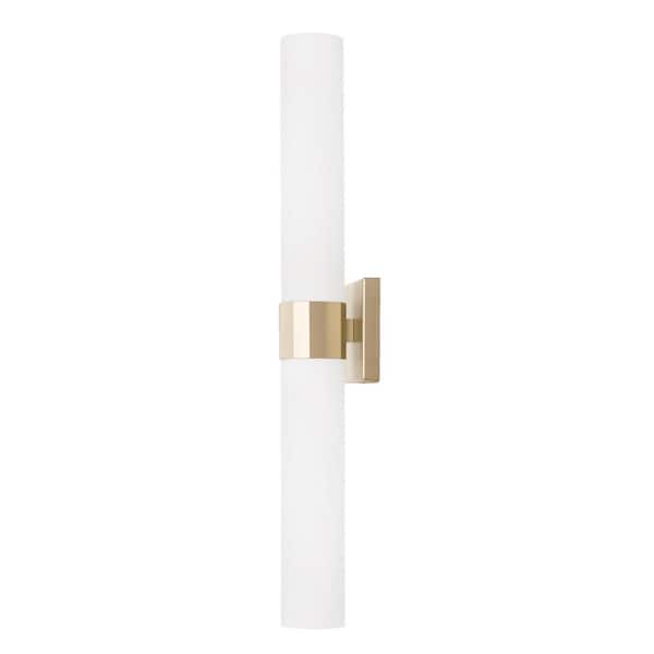 Sutton 5 in. 2-Light Soft Gold Dual Glass Sconce or Vanity Light with Soft White Glass