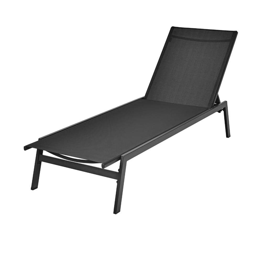 79 in. Fabric Outdoor Reclining Chaise Lounge Chair with 6-Position Backrest and Steel Frame, Black price history on PriceWatchPro