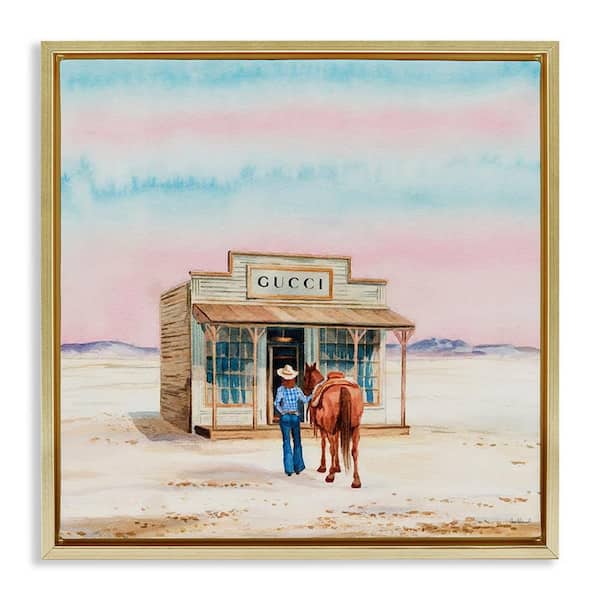 Stupell Industries Glam Cowgirl at Desert Shop by Amanda Greenwood Gold Floater Frame Nature Graphic Art Print 25 in. x 25 in.