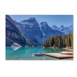 Moraine Lake Canoes by Pierre Leclerc Floater Frame Nature Wall Art 16 in. x 24 in.