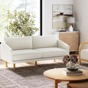 Audrey 70 in. W Straight Arm Boucle Fabric Upholstered Rectangle 2-Seater Modern Sofa in. White/Natural Brown