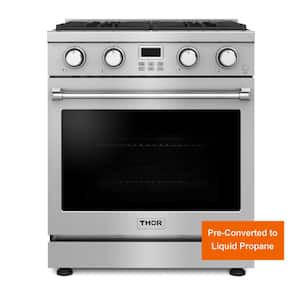 Pre-Converted A Series 30 in. 4-Burners Free-Standing Comtemporary Gas Range in Stainless Steel with Convection Oven