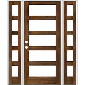 70 in. x 96 in. Modern Hemlock Right-Hand/Inswing 5-Lite Clear Glass Provincial Stain Wood Prehung Front Door w/DSL