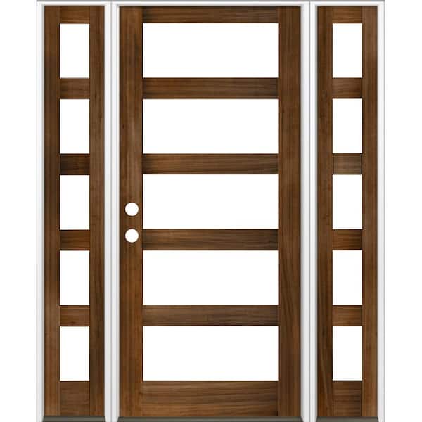 Krosswood Doors 70 in. x 96 in. Modern Hemlock Right-Hand/Inswing 5-Lite Clear Glass Provincial Stain Wood Prehung Front Door w/DSL