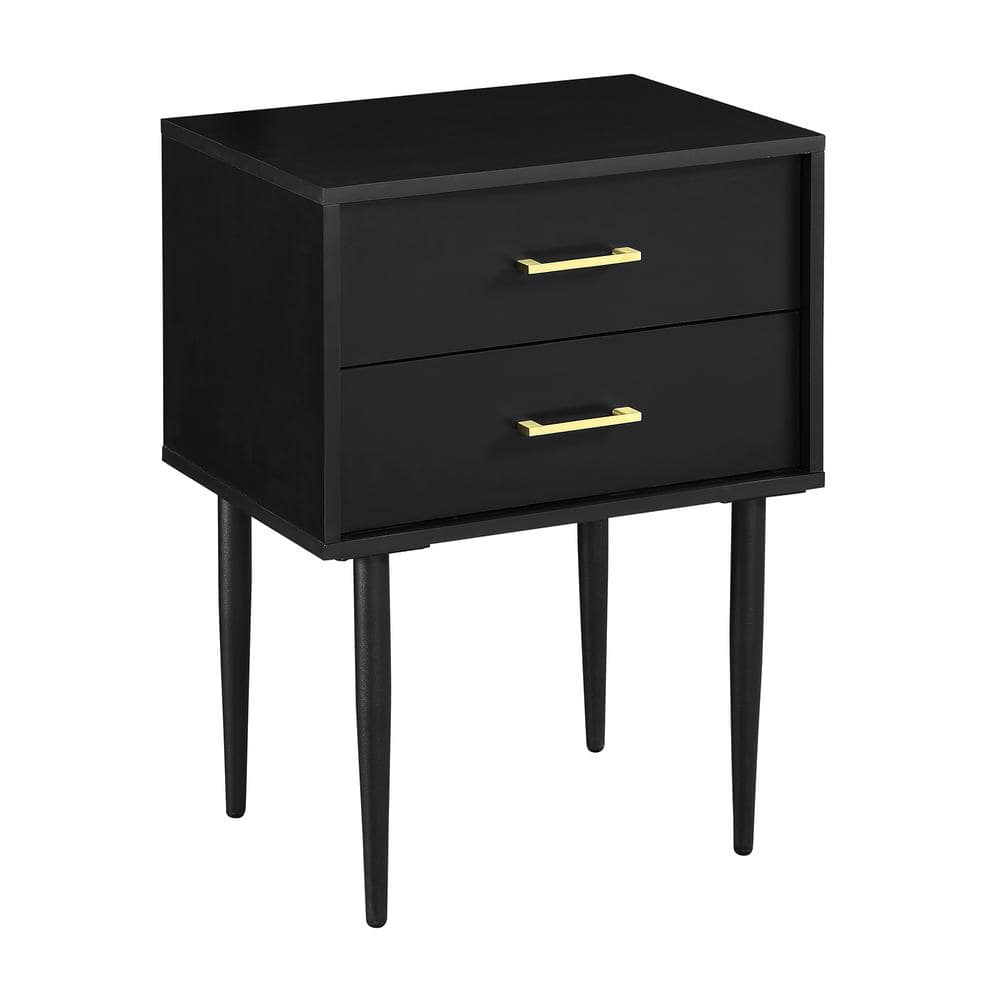 Black Wood and Metal 2-Drawer Side Table with Storage