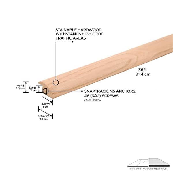 36" UNFINISHED HARDWOOD TRANS TILE/VINYL W/ANCHORS & SCREWS