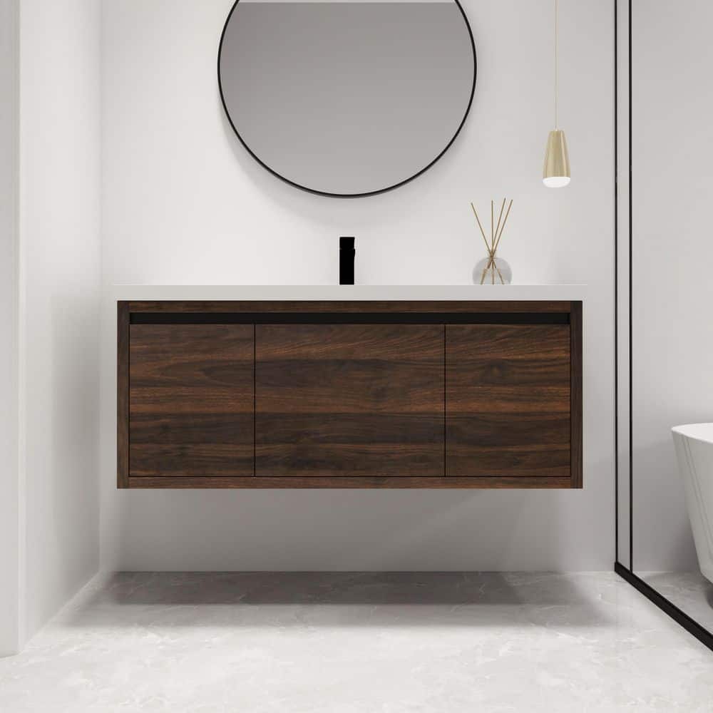 47.2 in. W x 18.1 in. D x 20.5 in. H Wall Mounted Bath Vanity in Brown with