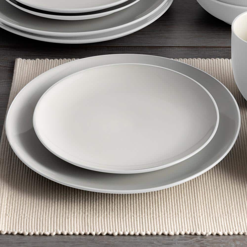 White Ceramic Minimalist Dinner Plates Set of Four