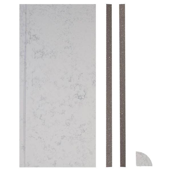 ForzaQuartz Seamless By Nature 48 in. x 48 in. x 88 in. 5-piece Glue-Up Shower Surround in Worthington White/Silver Storm