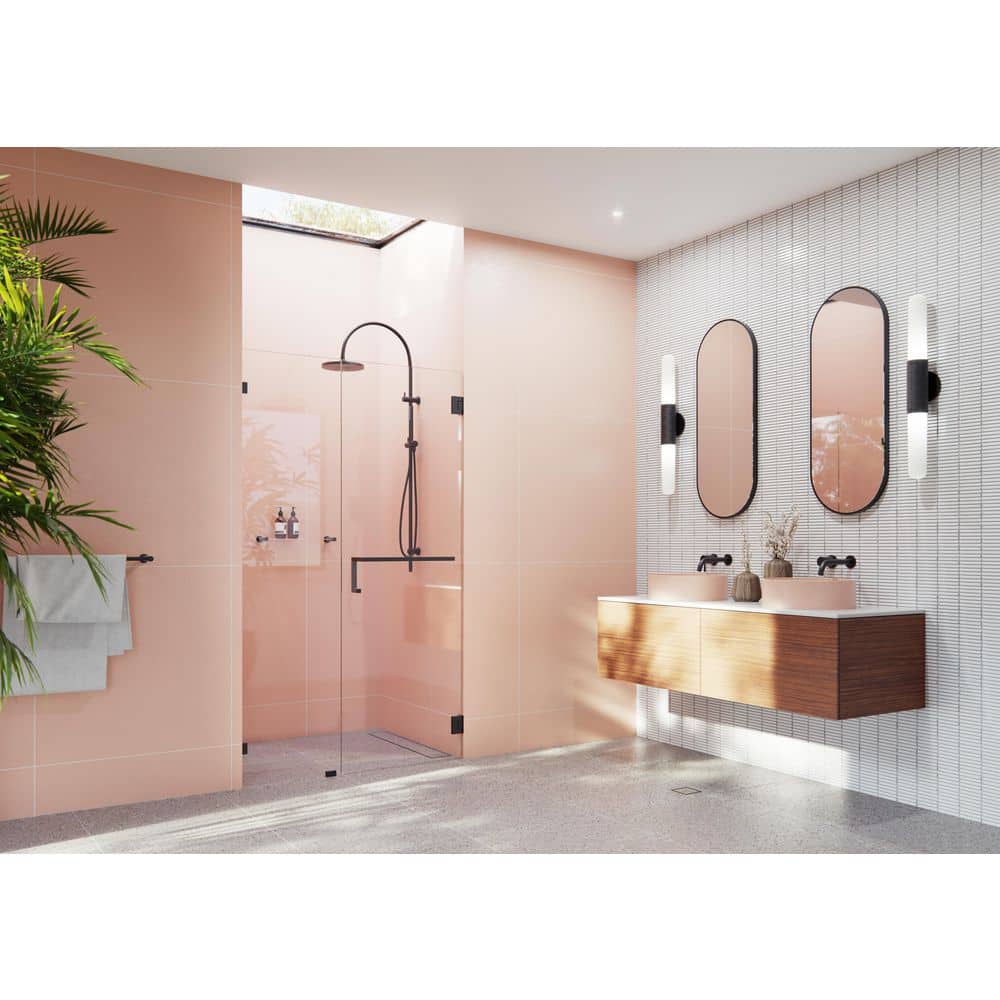 Matte Black Frameless Glass Shower Door with Brass Hardware