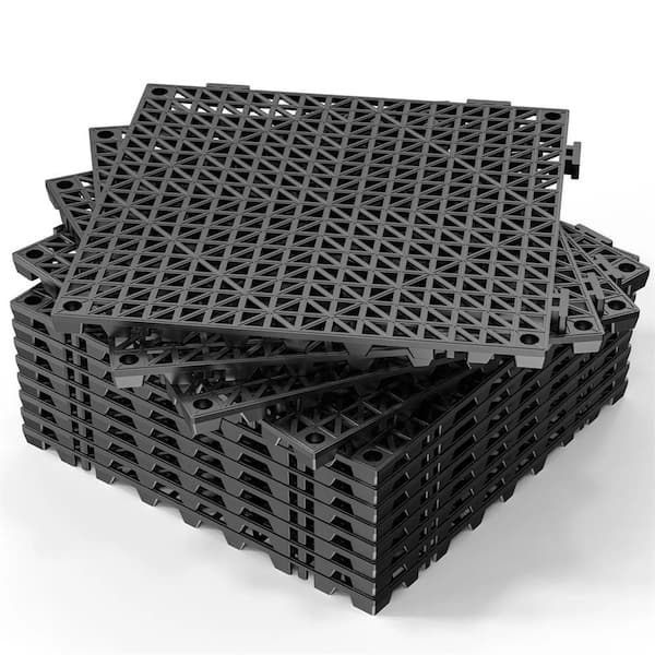 Karl home Black 12 in. x 12 in. Indoor Interlocking Drainage Mat Drainage Tiles Non-Slip with Holes 12pcs