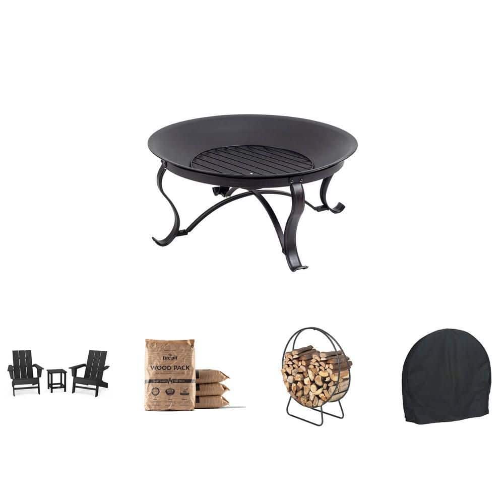 29.33 in. Fire Pit, Adirondack Chair 3-Piece Set, Fire Pit Wood 4-Pack ...