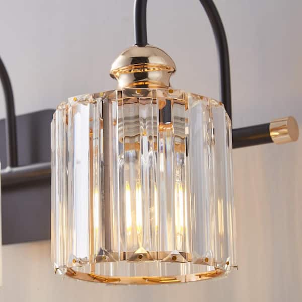 Merrin 32 in. 4-Lights Metal Black & Gold Bathroom Vanity Light with Crystal Shades