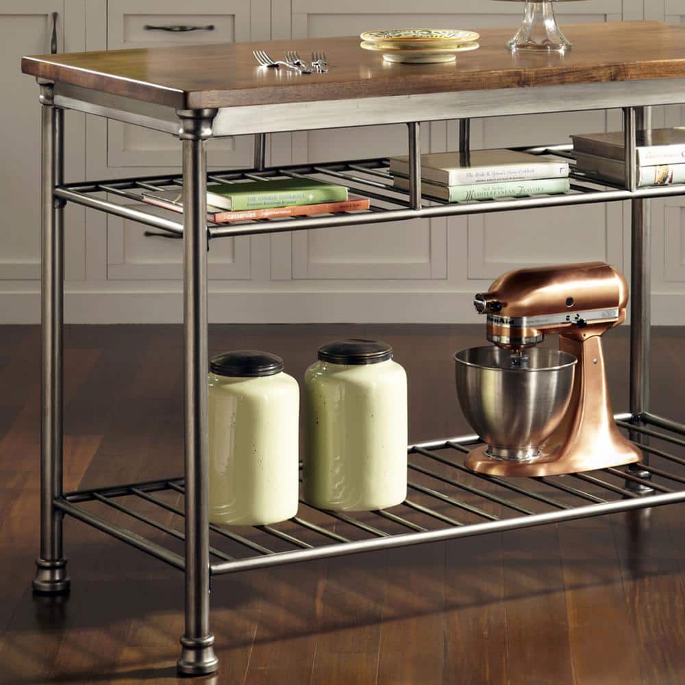 Orleans Brown Metal Frame Kitchen Island with Wood Surface