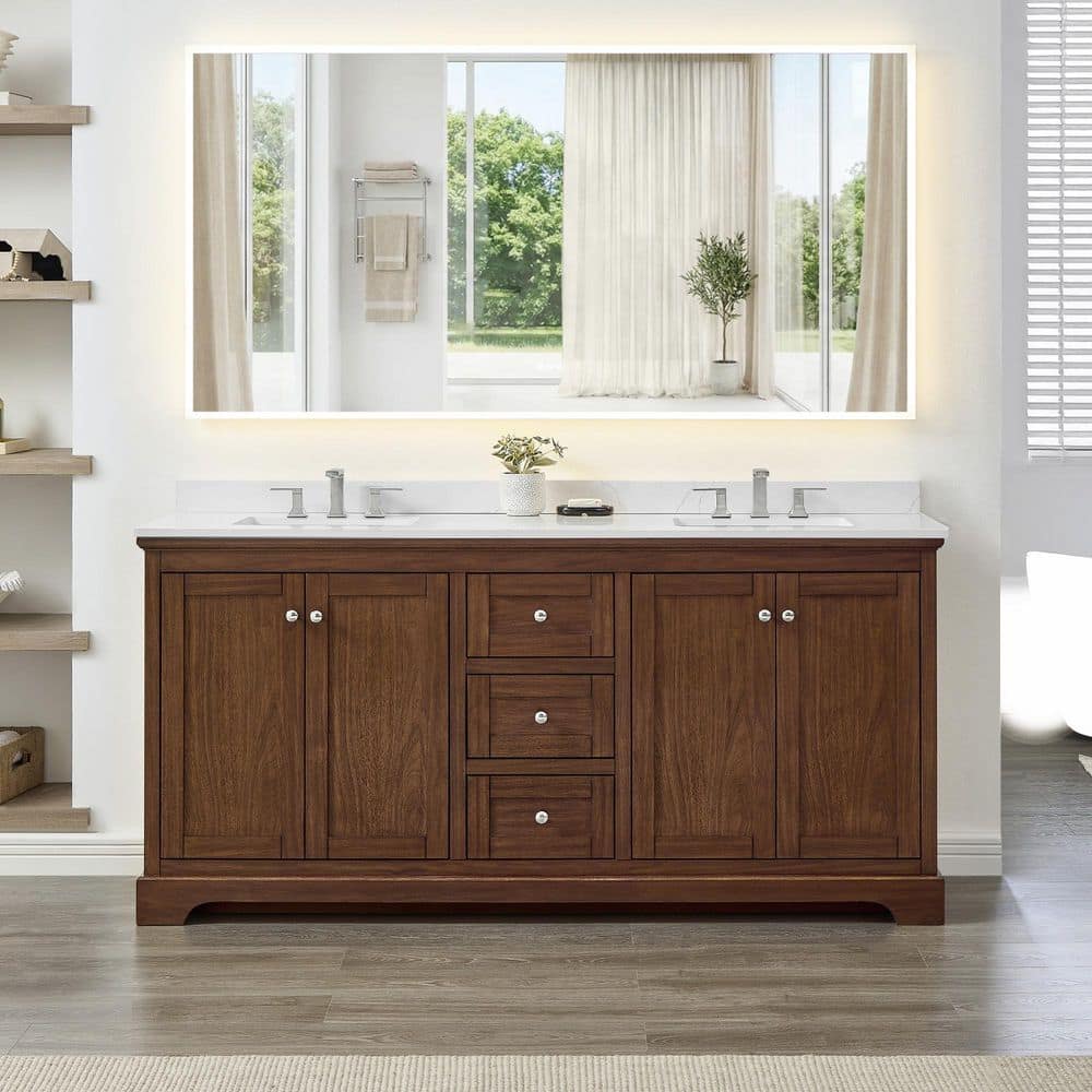 Avery 72 in. Double Freestanding Dark Walnut Bath Vanity with Giotto Quartz Top price history on PriceWatchPro