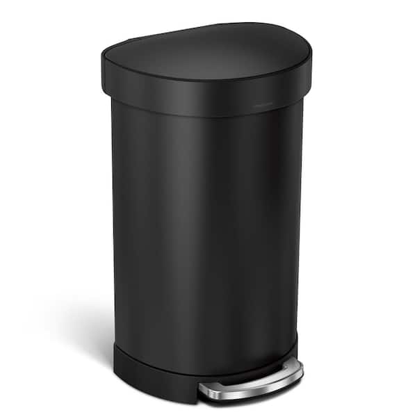 45L Semi-Round Liner Rim Step Kitchen Trash Can, Matte Black Steel