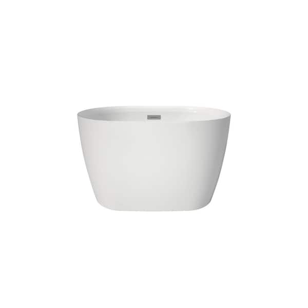 43.3 in. x 27.55 in. Oval Acrylic Flatbottom Freestanding Japanese Soaking Bathtub with Center Drain in White