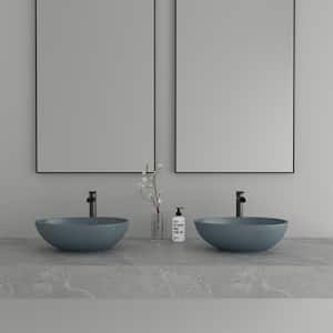 Concrete Egg-Shaped Bathroom Sink Vessel Sink Art Basin in Blue Ashes with the Same Color Drainer