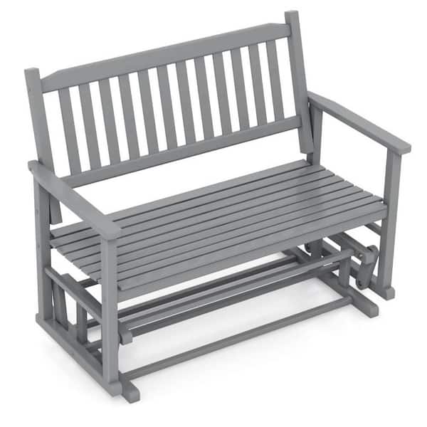Costway 27 in. 2-Person Gray Wood Outdoor Glider Patio Glider with Slatted Seat and Curved Backrest
