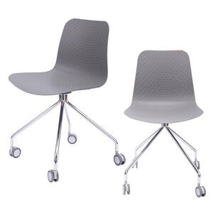 Hebe Series Gray Office Chair Designer Task Chair Molded Plastic Seat with Chrome Wheel Legs (Set of 2)