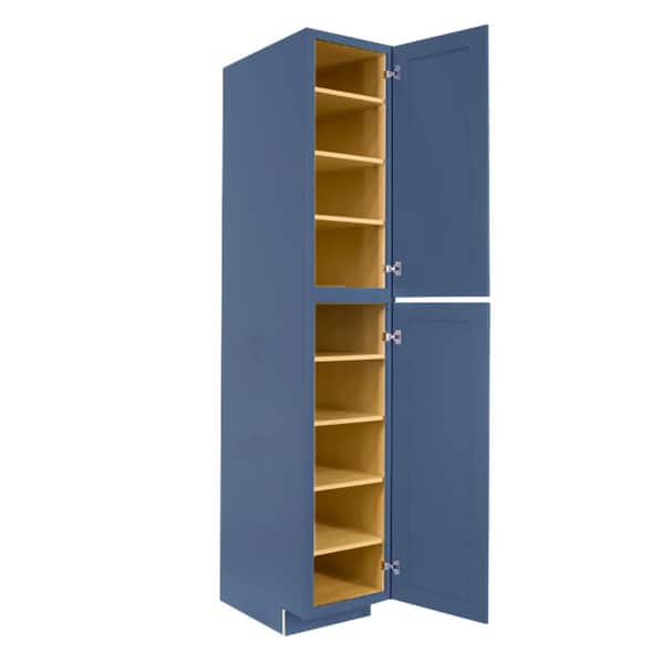 Lancaster Blue Plywood Shaker Stock Assembled Tall Pantry Kitchen Cabinet 18 in. W x 27 in. D x 90 in. H