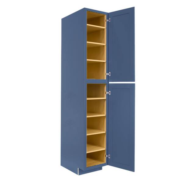 LIFEART CABINETRY Lancaster Blue Plywood Shaker Stock Assembled Tall Pantry Kitchen Cabinet 30 in. W x 96 in. D H x 27 in. D
